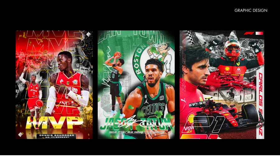 Sports graphics — Basketball and motorsport posters